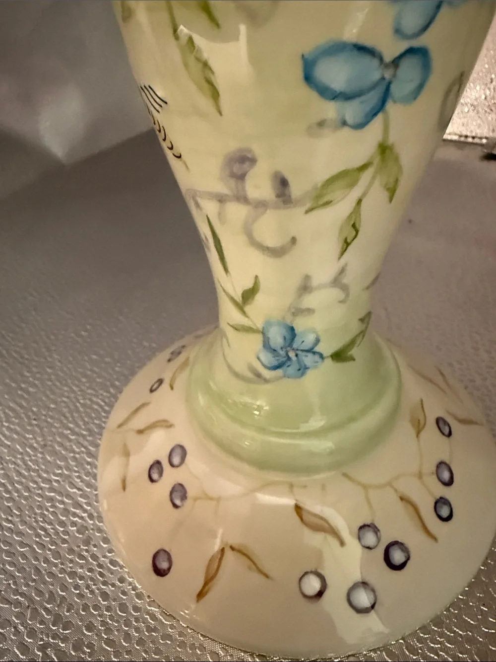 Hand-Painted Floral Ceramic Pillar Candle Holder in Beautiful Pastels